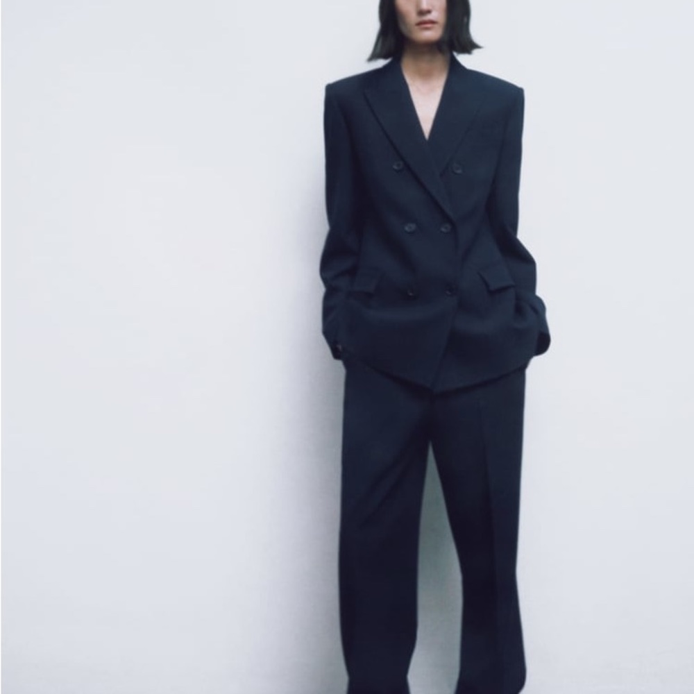 ZARA WOMAN TAILORED SET DOUBLE BREASTED BLAZER JACKET + PANTS NAVY BLUE - Picture 9 of 10
